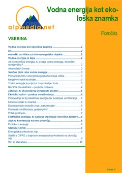 Vodna energija kot ekološka znamka  - Poročilo